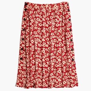Side-Button Skirt in Full Bloom: Retro Floral Cranberry Size 0